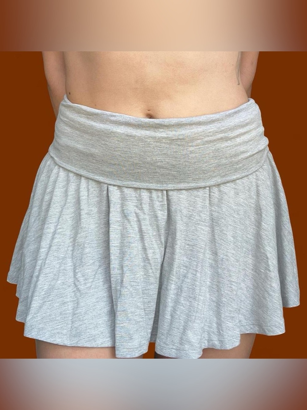Women’s Light Gray Fold-Over Waist Knit Skater Skirt